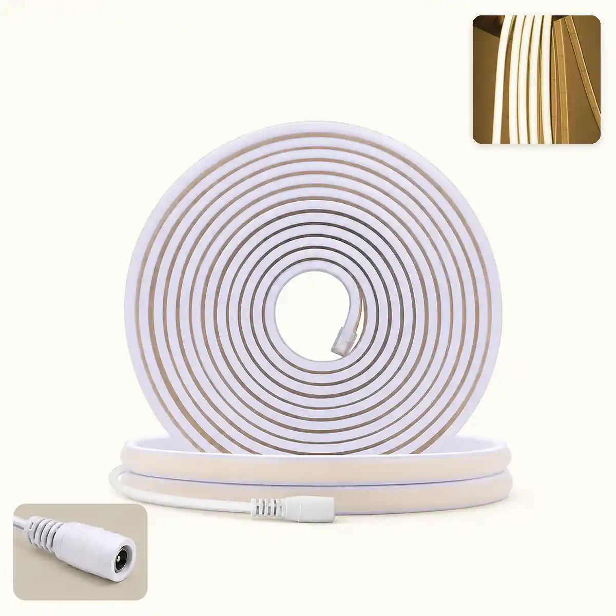 Bande LED néon COB 12 V IP68 - Connecteur CC ou fil à 2 broches, flexible et sécable