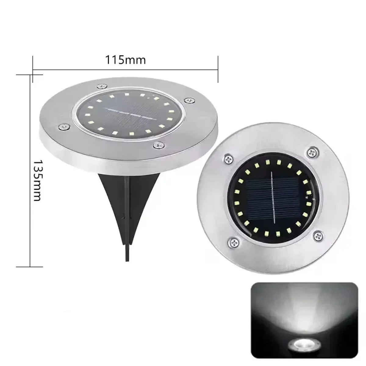 8/20 LED Solar Ground Lights - Stainless Steel, IP65 Waterproof, Auto On/Off