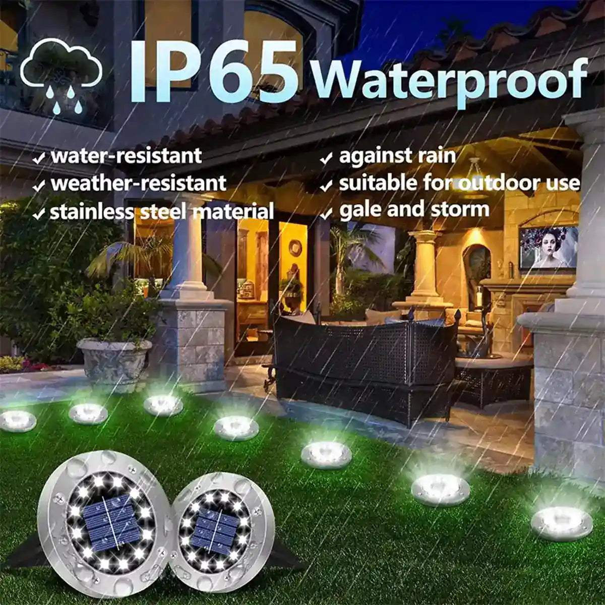 Brighter 16-LED Solar LED Ground Lights - Smart Light Sensor, IP65 Waterproof