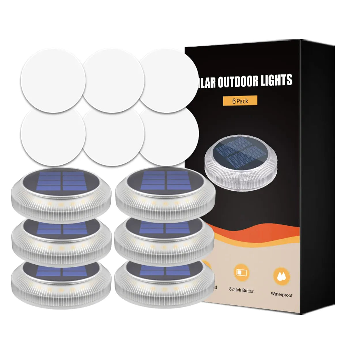 Round Solar LED Deck Lights - Smart Light Sensor, Stick-On, IP68 Waterproof