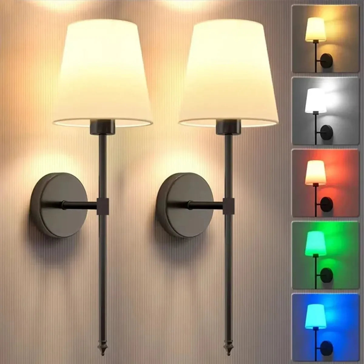 3-Farben- und RGB-LED-Wandleuchte – Wiederaufladbar, ferngesteuerte Dimmfunktion, austauschbare E27-Glühbirne
