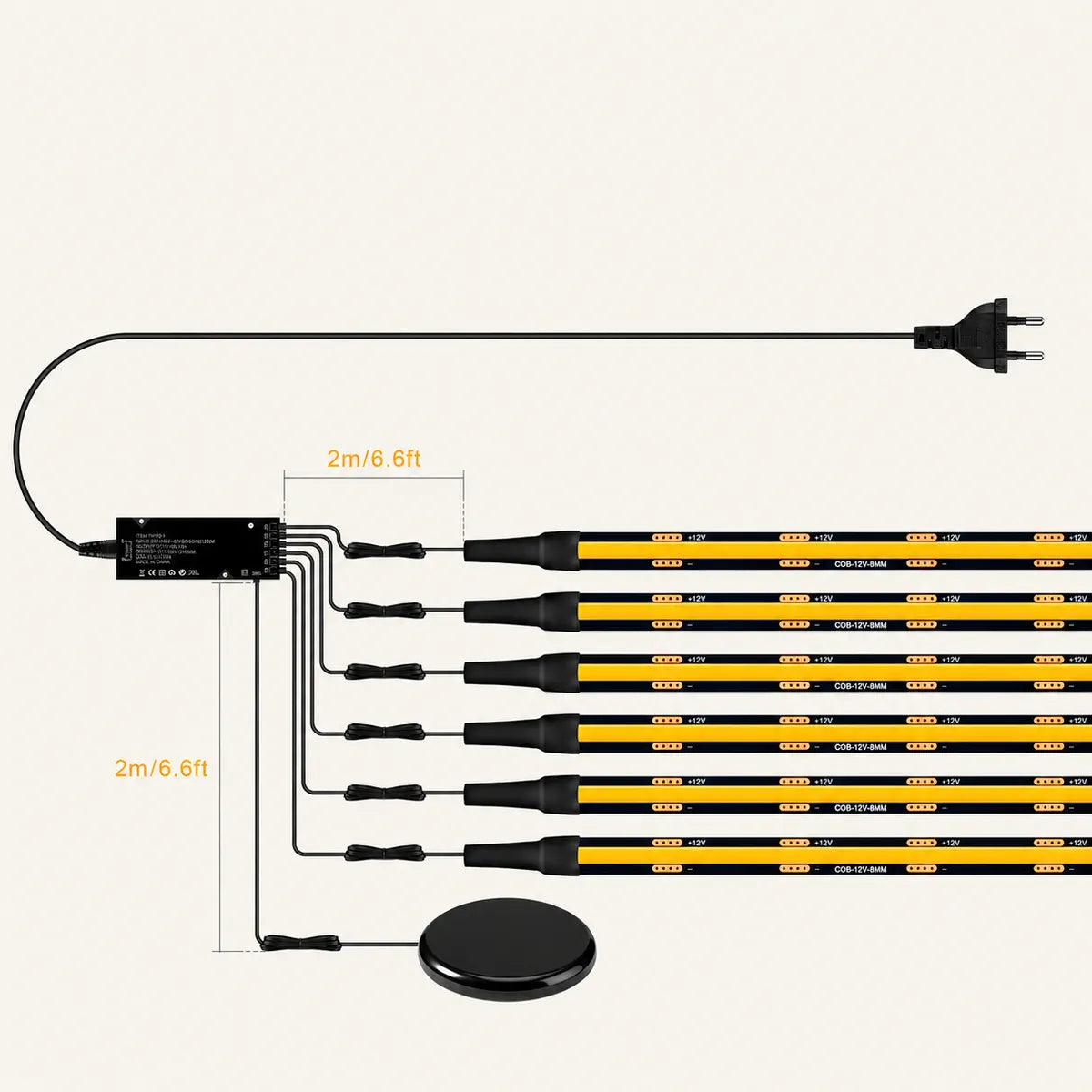 Behind-Panel Sensor COB LED Strip Light Kit - Dimmable, Black PCB