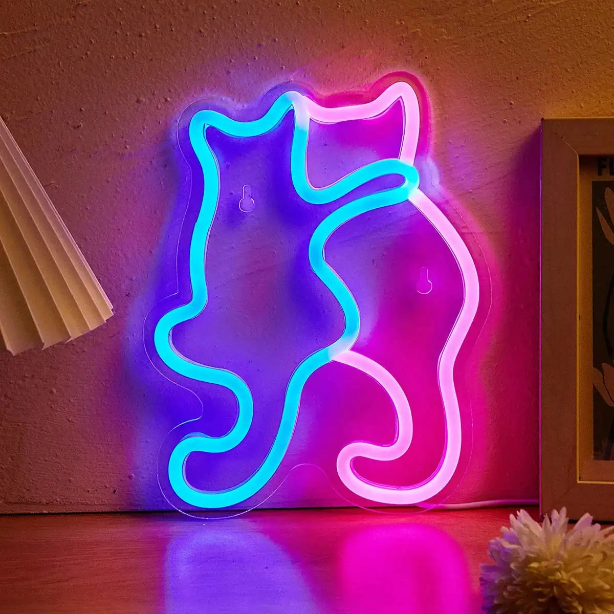 LED-Neonreklame „Cat Friends“ – USB-betrieben, 3D-Leuchteffekt, Wanddekoration