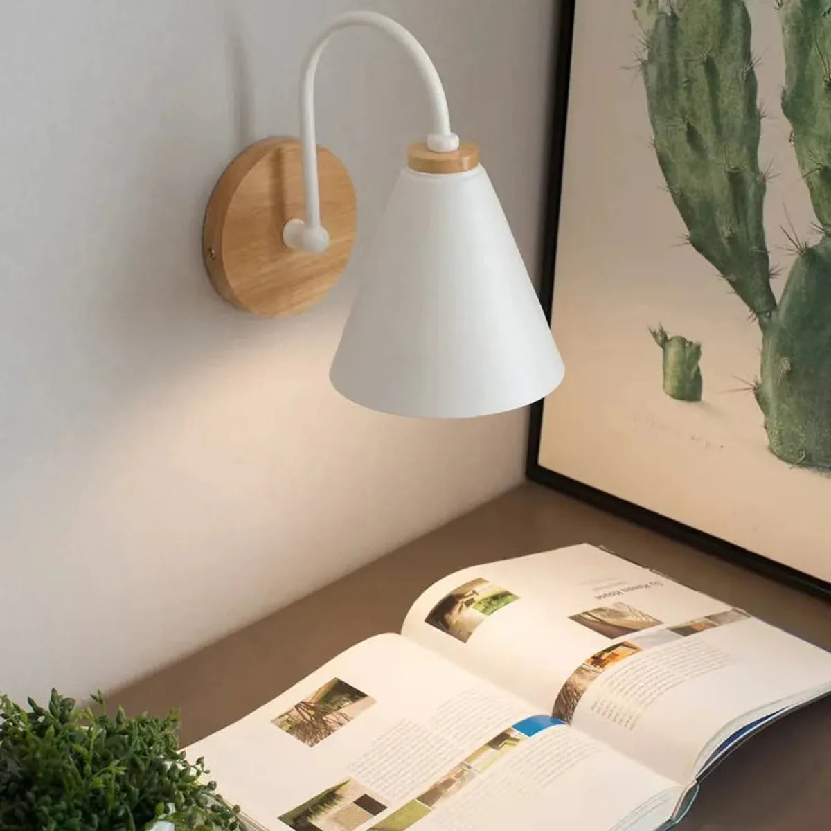 Minimalist Nordic LED Wall Light - Built-in Switch, E27 Base, Iron and Wood
