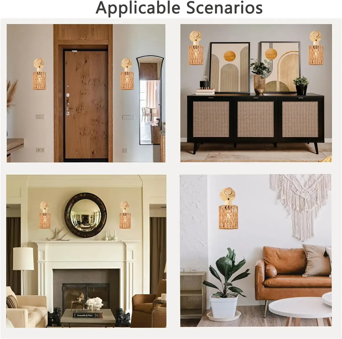 Naturinspirierte, handgefertigte Rattan-Wandleuchte – Hanfseil-Design, Landhausstil, E26/E27-Leuchtmittel