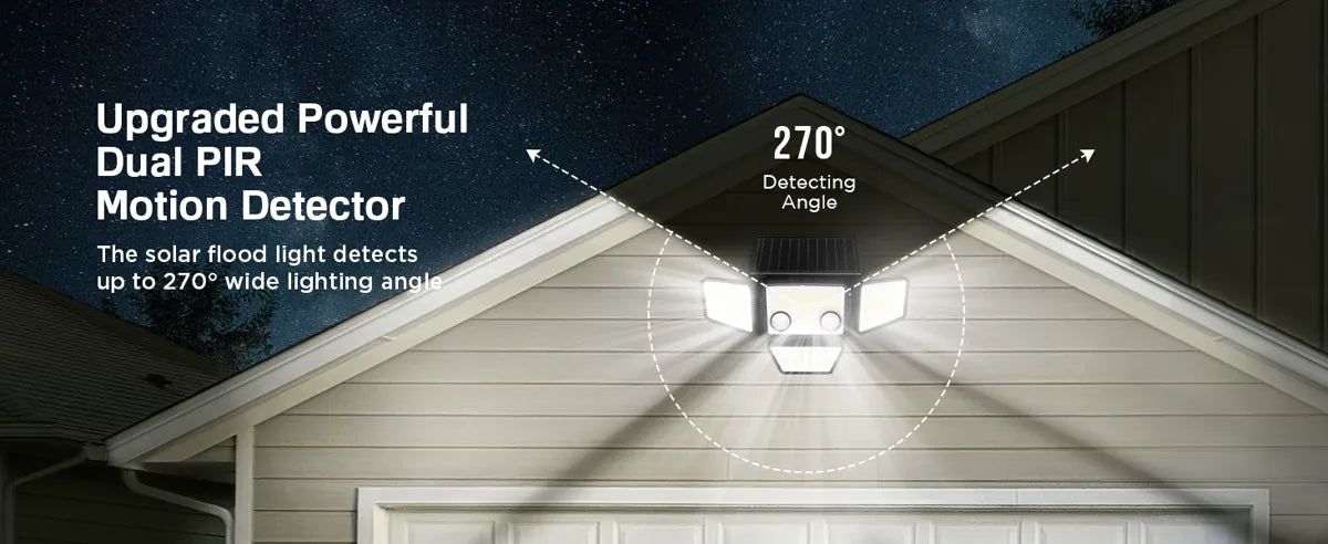 Outdoor Solar Flood Lights 3000LM 188 LED Motion Sensor Security Lights for Backyard