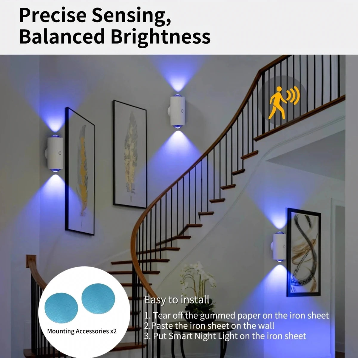RGB LED Wall Lights with Motion Sensor Rechargeable Night Lights for Bedroom Porch Step
