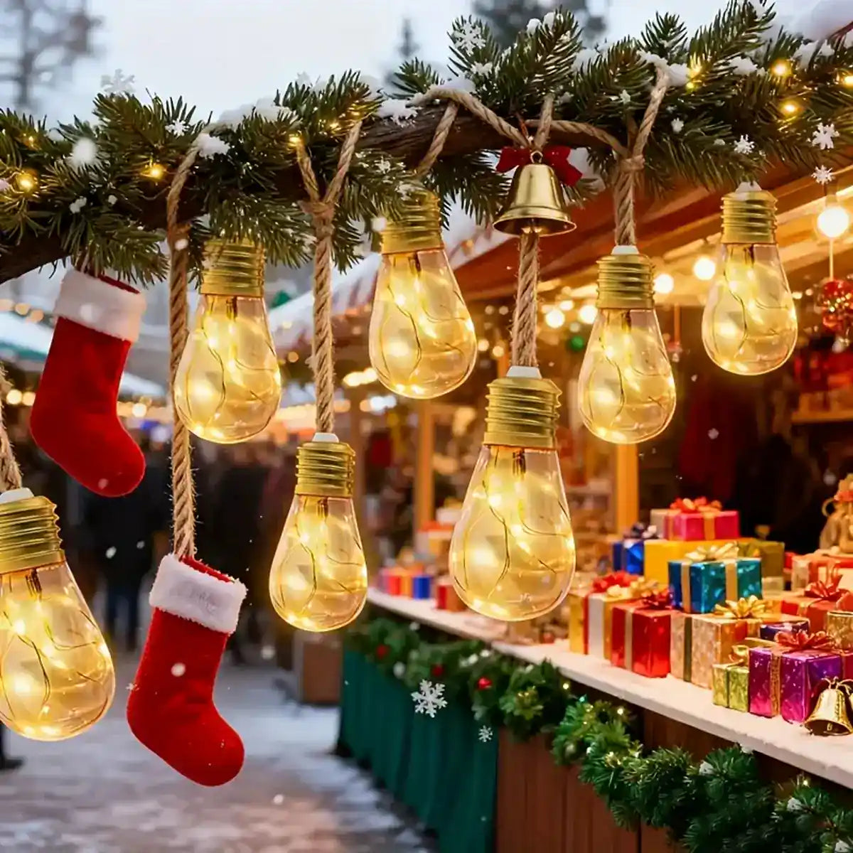 Solar Teardrop Bulb String Lights - 8 Modes, Unbreakable, natural hemp rope