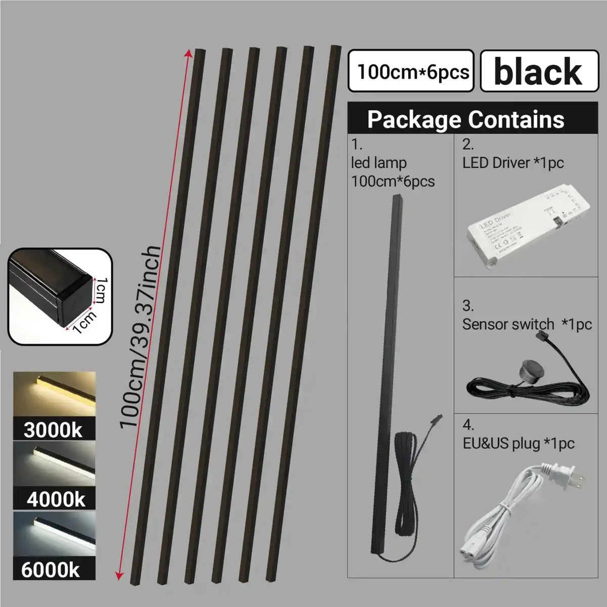 Touch-Sensor LED-Lichtleisten-Set für Lamellenwände – selbstklebend, 50/100 cm
