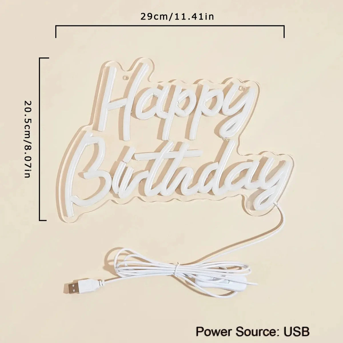 USB-betriebene Neonreklame mit LED-beleuchtetem „Happy Birthday“-Schriftzug zur Raumdekoration