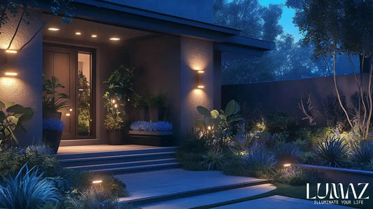 Lumaz An outdoor garage with bright outdoor motion sensor lights