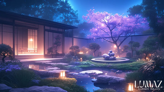 Lumaz Modern villa courtyard panoramic view a path passes with outdoor lighting