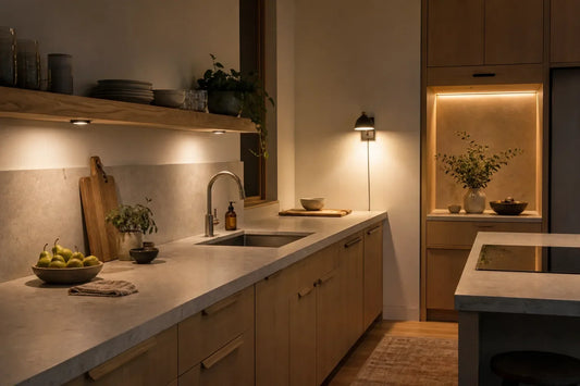 Task Lighting for Kitchens with Open Shelves or No Upper Cabinets