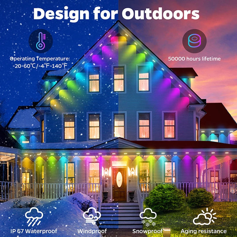 100FT Permanent RGB Outdoor Eaves LED Lights - 60 LEDs, Addressable RG ...