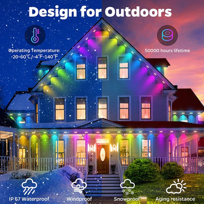 100FT 60 LED Permanent Outdoor Eaves LED Lights Waterproof RGB Christmas String Lights - Lumaz