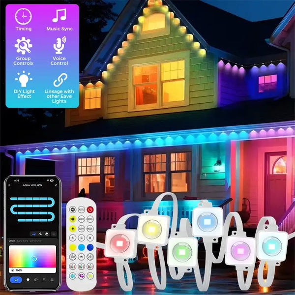 100FT 60 LED Permanent Outdoor Eaves LED Lights Waterproof RGB Christmas String Lights - Lumaz