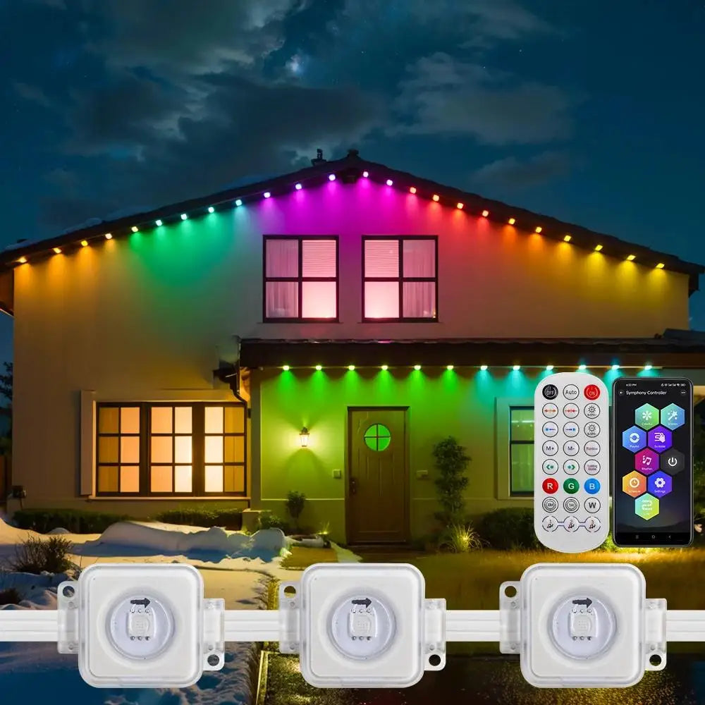 100FT 60 LED Permanent Outdoor Eaves LED Lights Waterproof RGB Christmas String Lights - Lumaz