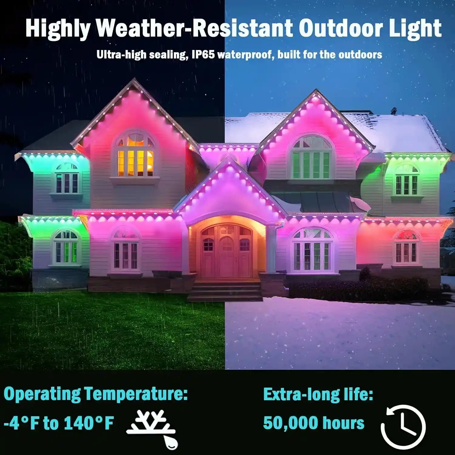 100FT 60 LED Permanent Outdoor Eaves LED Lights Waterproof RGB Christmas String Lights - Lumaz