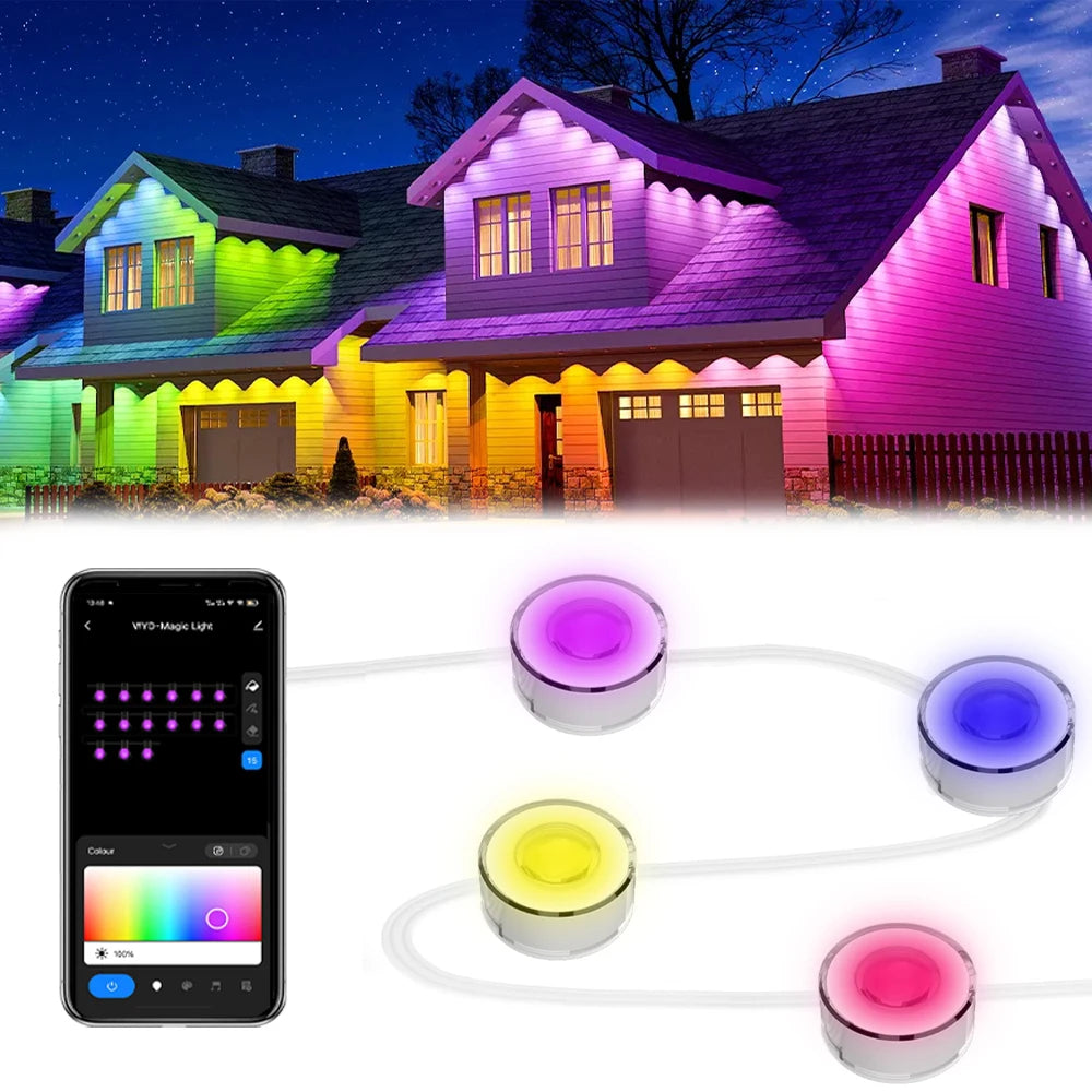 102030M Smart WIFI RGBIC Eaves Lights Permanent Outdoor Strings Lights - Lumaz