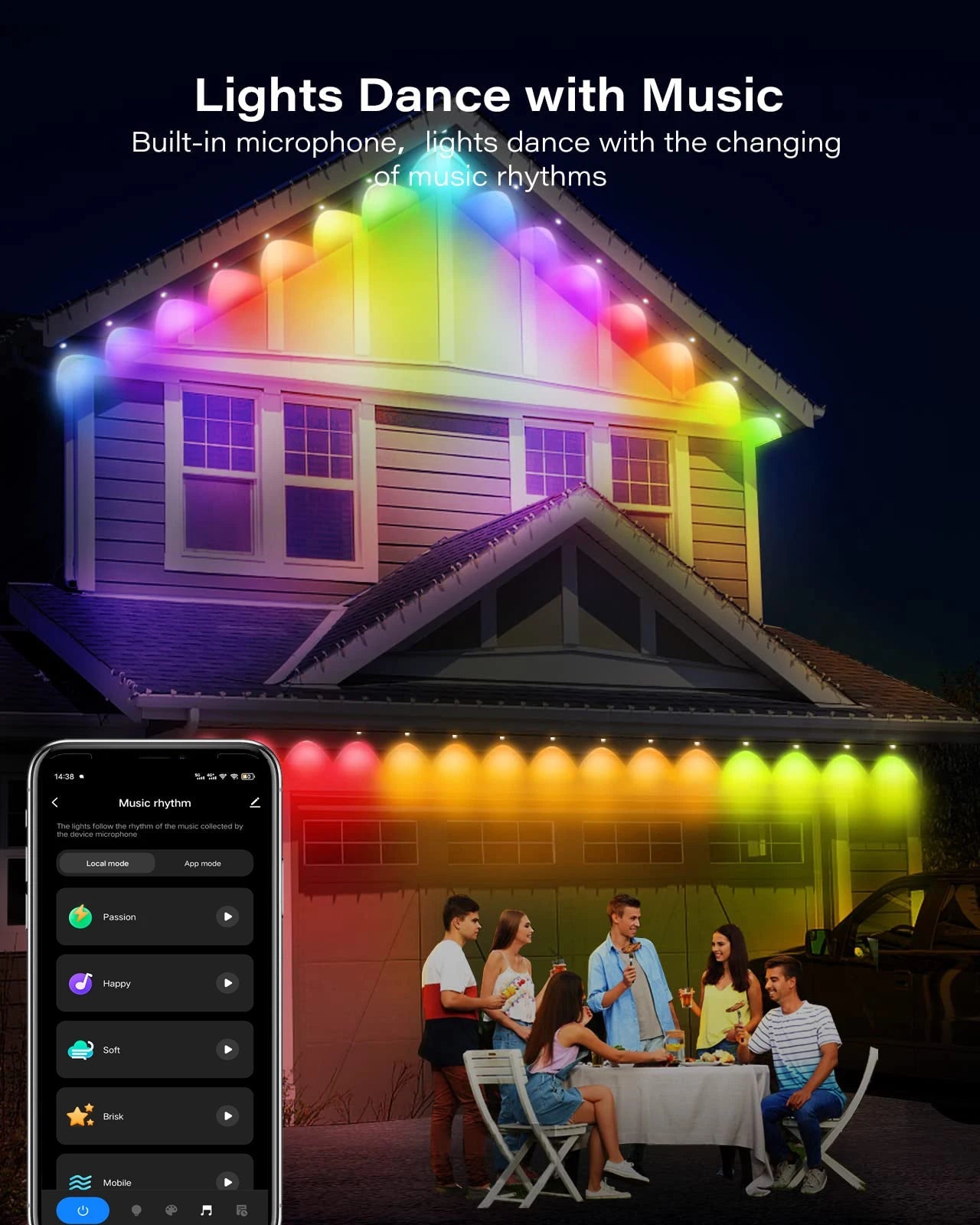 102030M Smart WIFI RGBIC Eaves Lights Permanent Outdoor Strings Lights - Lumaz