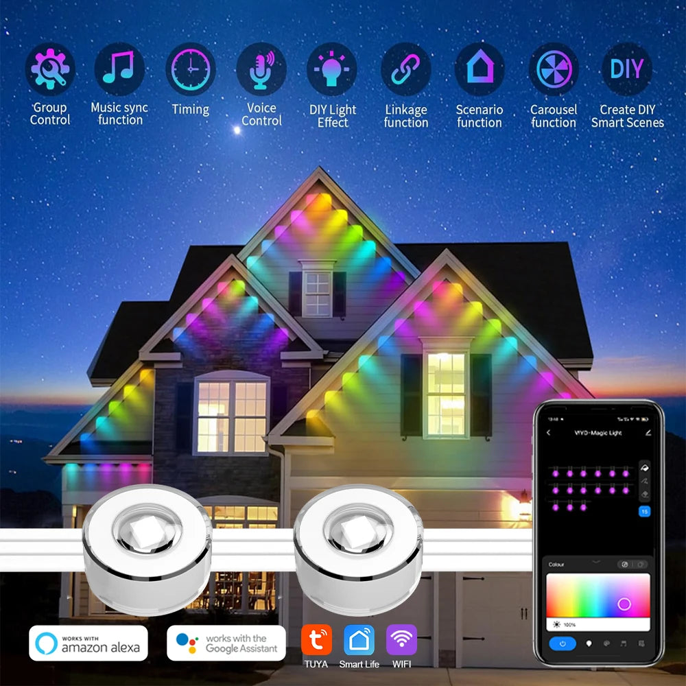 10/20/30M Smart WIFI RGBIC Eaves Lights Permanent Outdoor Strings Lights - Lumaz