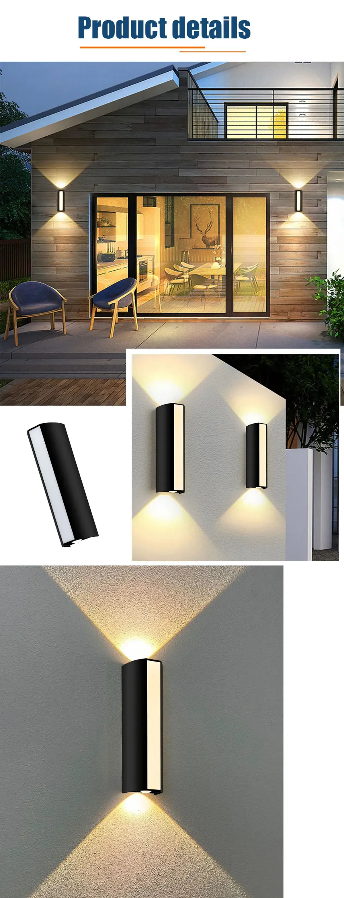 Moderne lineare LED-Wandleuchte mit Auf- und Abwärtsbewegung, 10 W, IP66 wasserdicht, für die Außendekoration