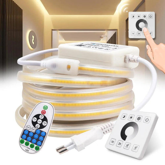 110V IP67 Waterproof LED Rope Light COB Light Strip With Dimmable Remote Control Power Kit - Lumaz