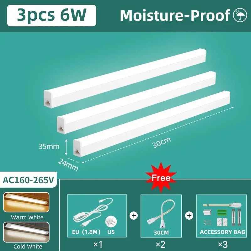 110V/220V Moisture-Proof LED Light Bar Kitchen Cabinet Lighting LED Tube Light