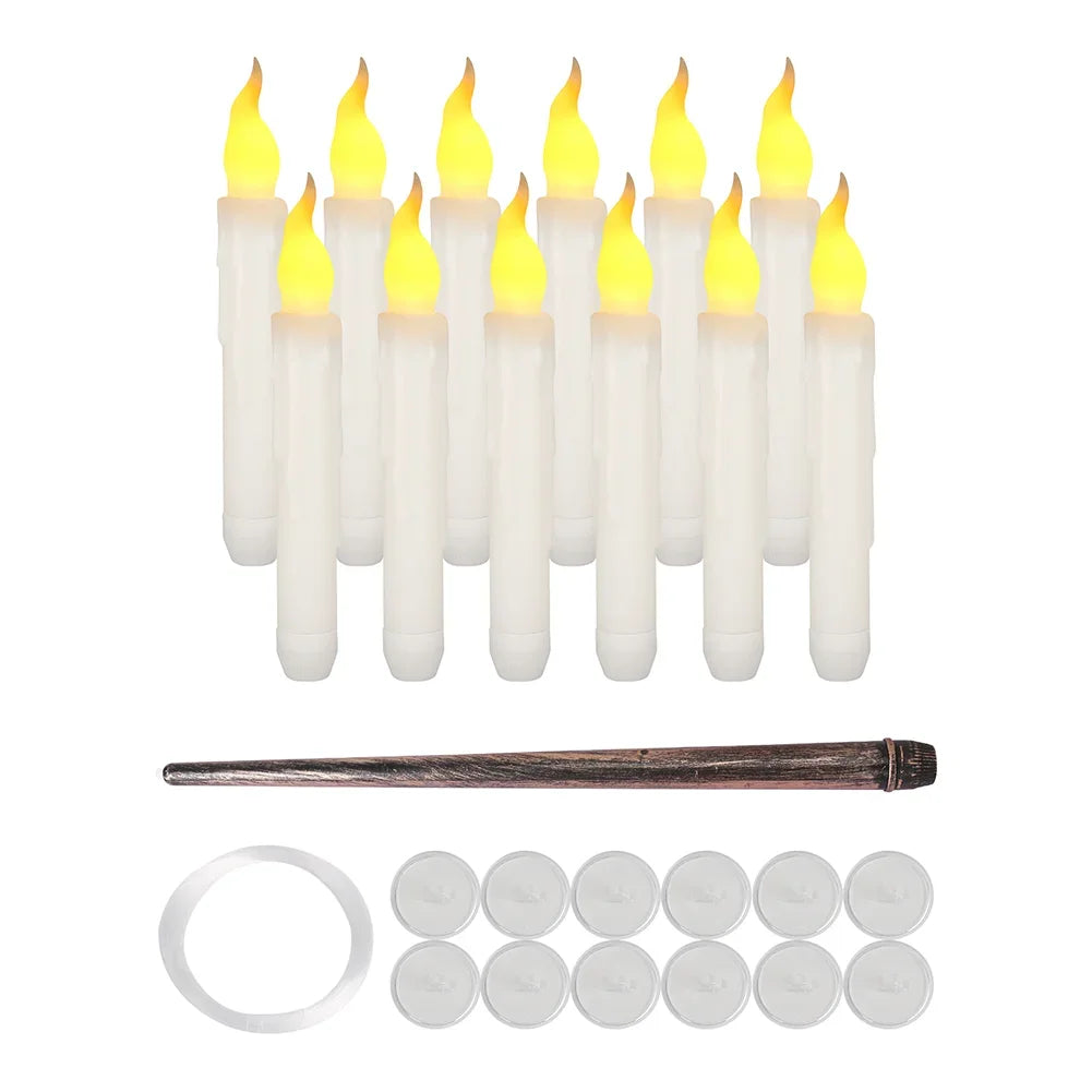 12/24pcs Flameless Floating Candles With Wand Halloween Decoration Hanging Candles - Lumaz