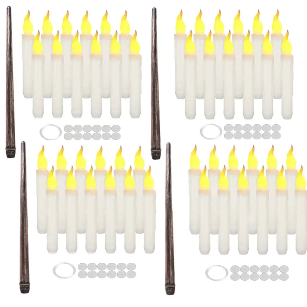 1224pcs Flameless Floating Candles With Wand Halloween Decoration Hanging Candles - Lumaz