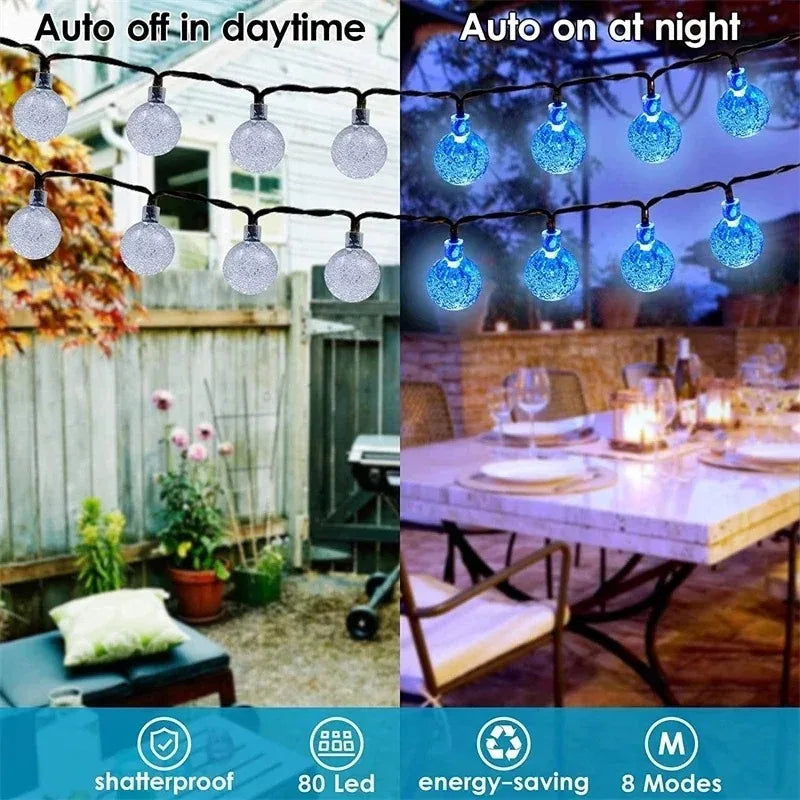 124PCS Led Crystal Globe Lights Solar String Lights Outdoor with 8 Modes Waterproof - Lumaz