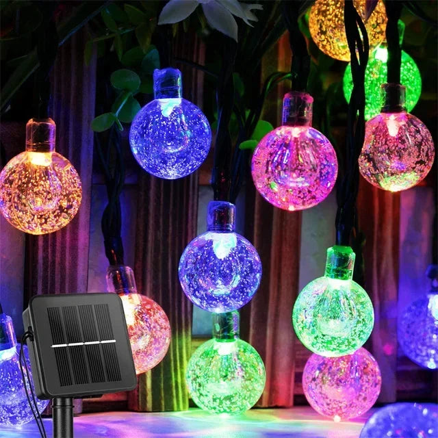 124PCS Led Crystal Globe Lights Solar String Lights Outdoor with 8 Modes Waterproof - Lumaz