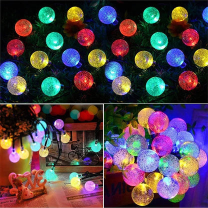 124PCS Led Crystal Globe Lights Solar String Lights Outdoor with 8 Modes Waterproof - Lumaz