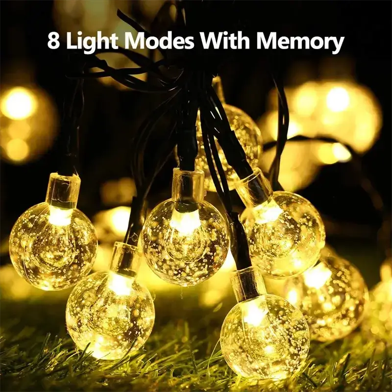 1/2/4PCS Led Crystal Globe Lights Solar String Lights Outdoor with 8 Modes Waterproof - Lumaz