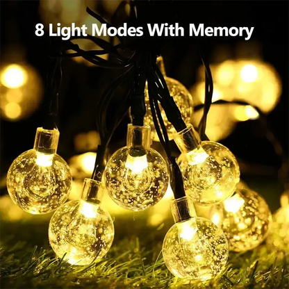 124PCS Led Crystal Globe Lights Solar String Lights Outdoor with 8 Modes Waterproof - Lumaz