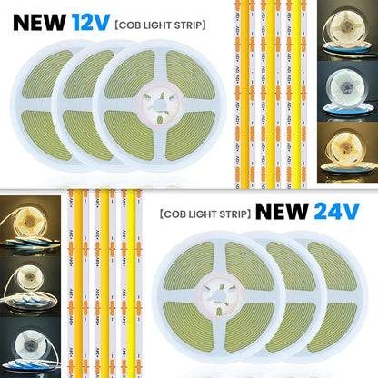 12V COB LED Strip Light With 8mm PCB 320480528 LEDs Flex Tape High Density Linear Lighting - Lumaz