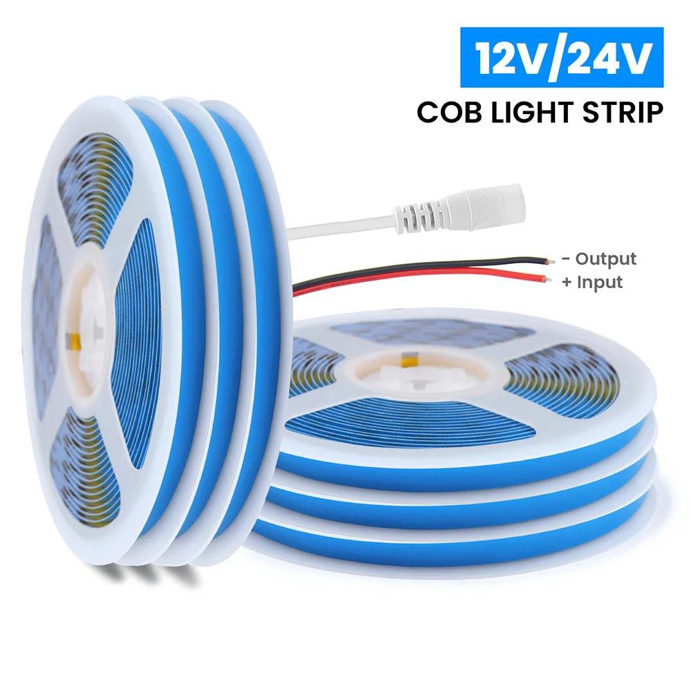 12V COB LED Strip Light With 8mm PCB, 320/480/528 LEDs, Flex Tape High Density Linear Lighting - Lumaz