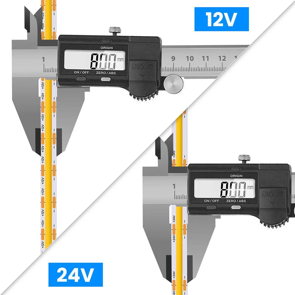 12V COB LED Strip Light With 8mm PCB 320480528 LEDs Flex Tape High Density Linear Lighting - Lumaz