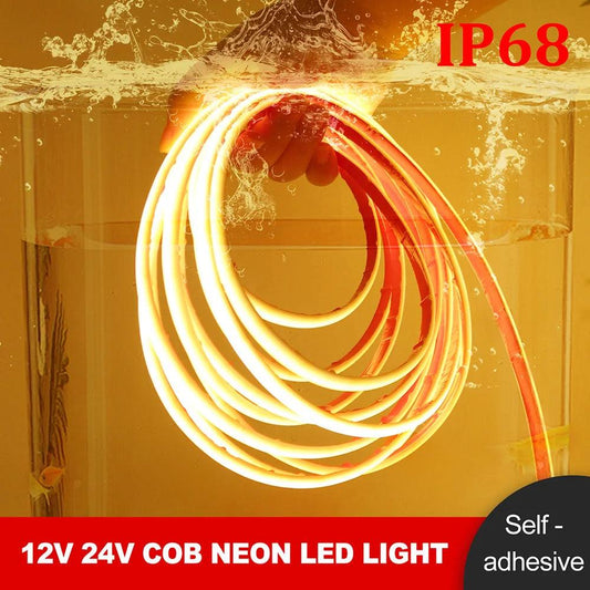 12V IP30IP68 Waterproof COB LED Strip Lights With 320 LEDs Flexible Tape Lights - Lumaz