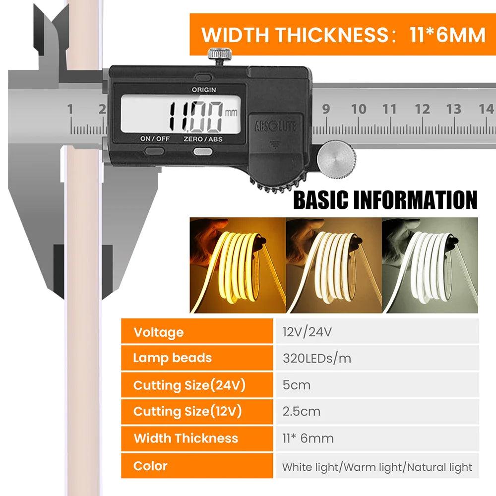 12V IP68 Waterproof COB Neon LED Strip Lights With 320LEDs High Density Liner Lighting - Lumaz