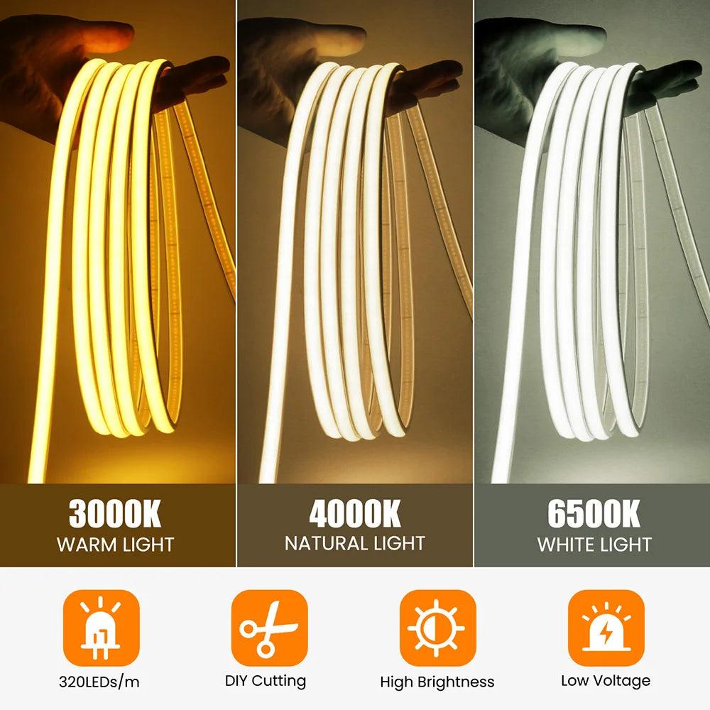 12V IP68 Waterproof COB Neon LED Strip Lights With 320LEDs High Density Liner Lighting - Lumaz