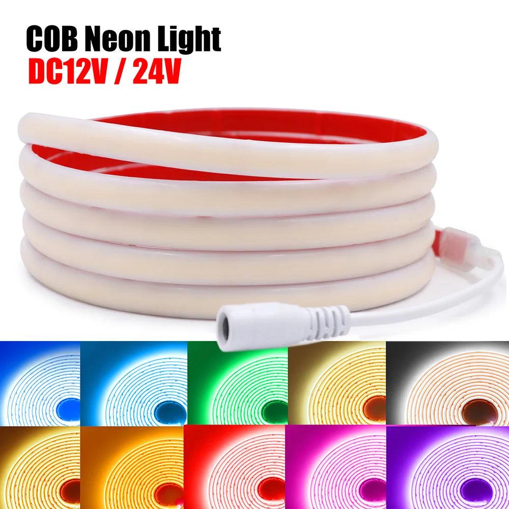 12V IP68 Waterproof COB Neon LED Strip Lights With DC Plug 320LEDs Lighting RA90 Flexible Silicone Tube Tape Light - Lumaz