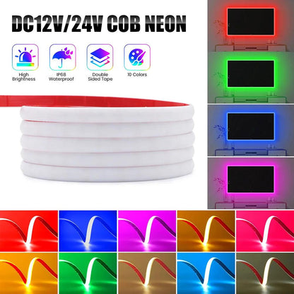 12V IP68 Waterproof COB Neon LED Strip Lights With DC Plug 320LEDs Lighting RA90 Flexible Silicone Tube Tape Light - Lumaz