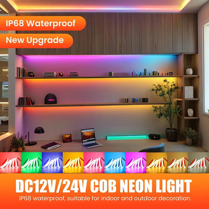 12V IP68 Waterproof COB Neon LED Strip Lights With DC Plug 320LEDs Lighting RA90 Flexible Silicone Tube Tape Light - Lumaz