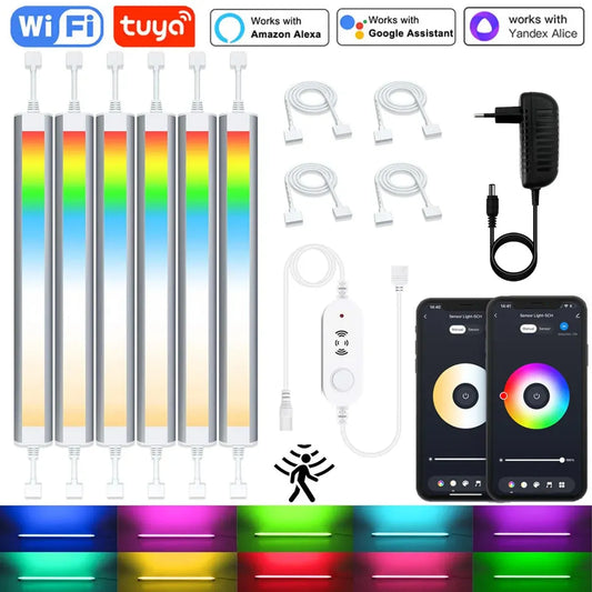 12V Motion Sensor Tuya Wifi RGBCCT Under Cabinet LED Light Bar Dimmable For Kitchen