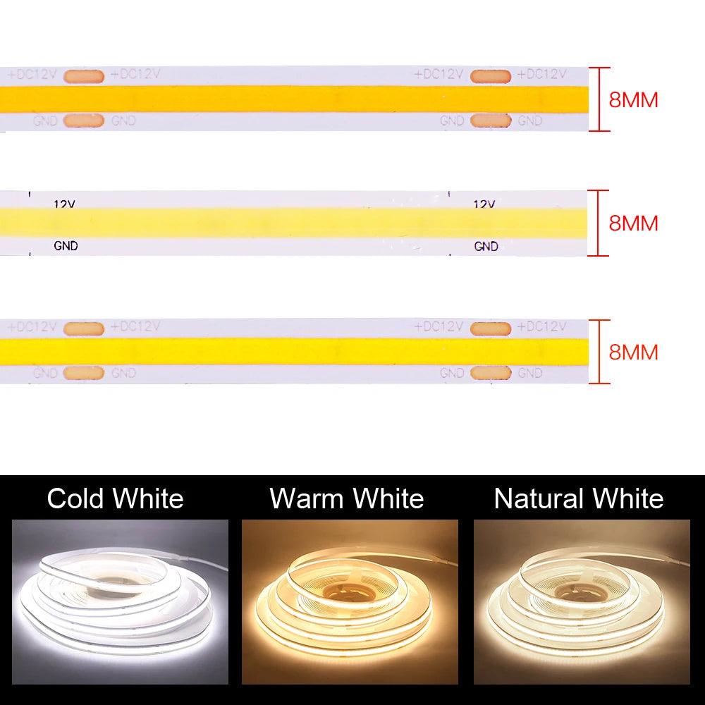 12V Tuya Wifi Remote Control Dimmable COB LED Strip Lights With 320384528 LEDs Power Kit - Lumaz