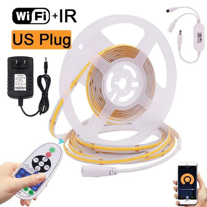 12V Tuya Wifi Remote Control Dimmable COB LED Strip Lights With 320384528 LEDs Power Kit - Lumaz