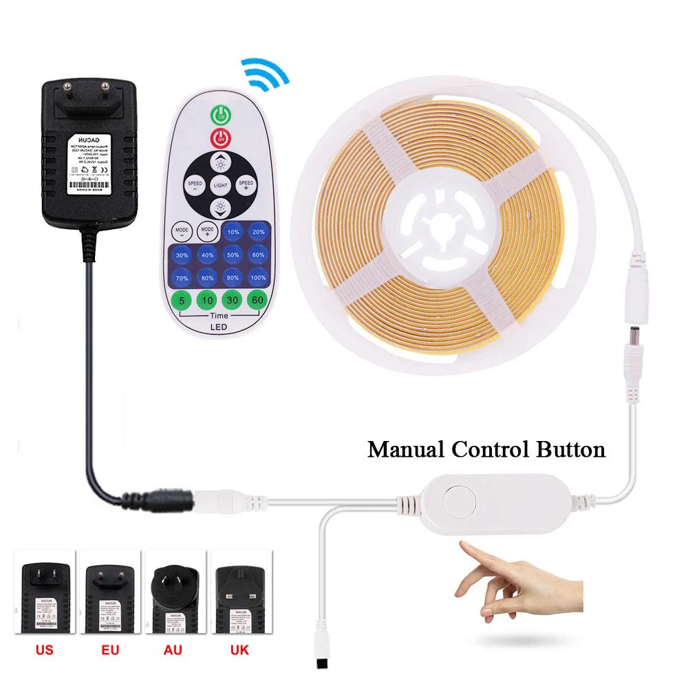 12V Tuya Wifi Remote Control Dimmable COB LED Strip Lights With 320384528 LEDs Power Kit - Lumaz