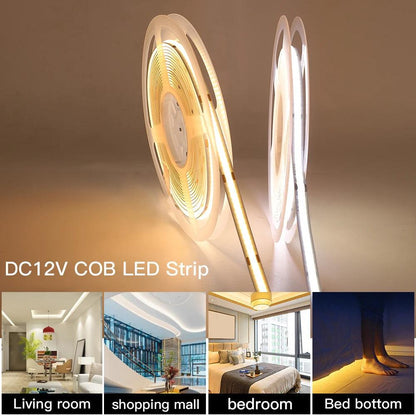 12V Tuya Wifi Remote Control Dimmable COB LED Strip Lights With 320384528 LEDs Power Kit - Lumaz