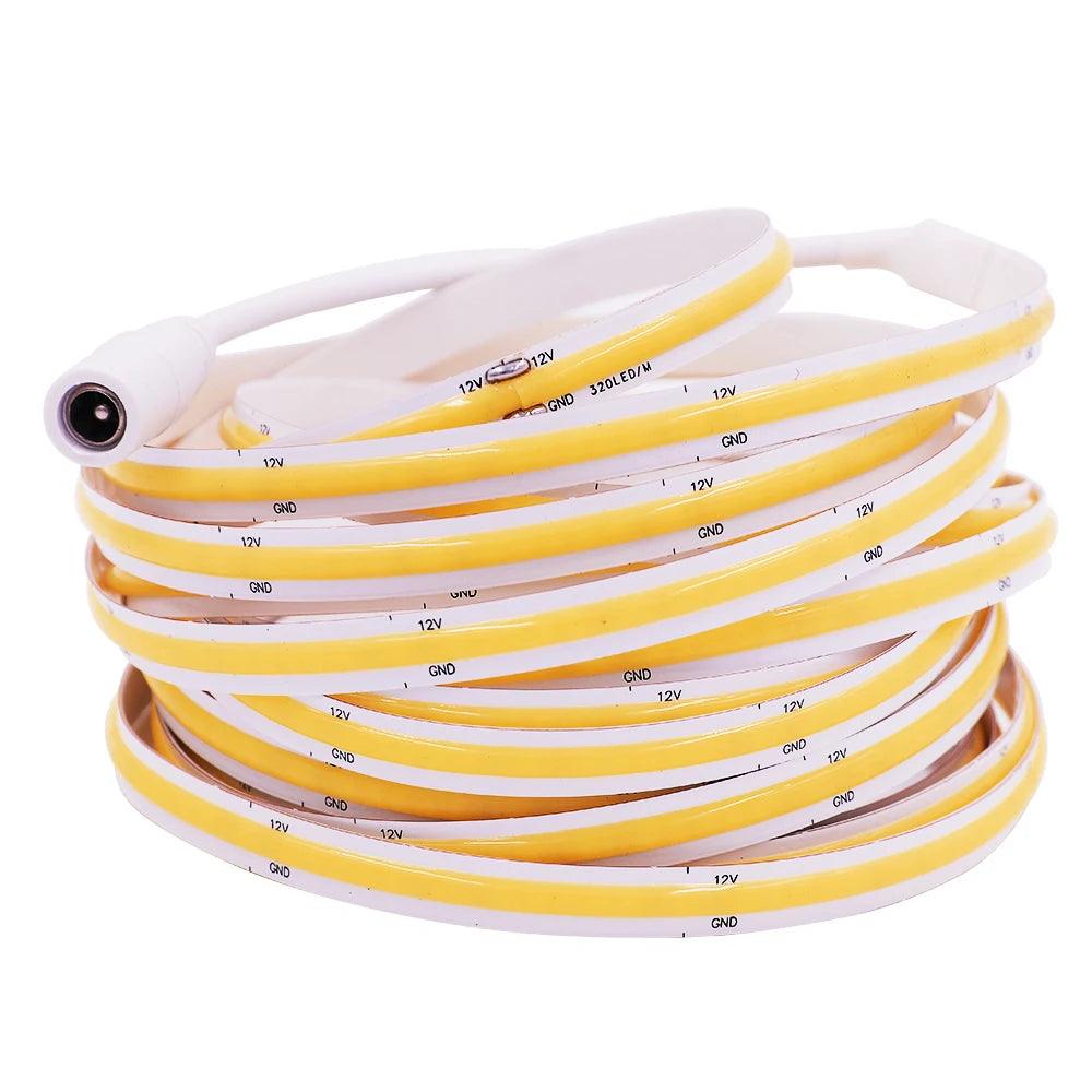 12V Tuya Wifi Remote Control Dimmable COB LED Strip Lights With 320384528 LEDs Power Kit - Lumaz